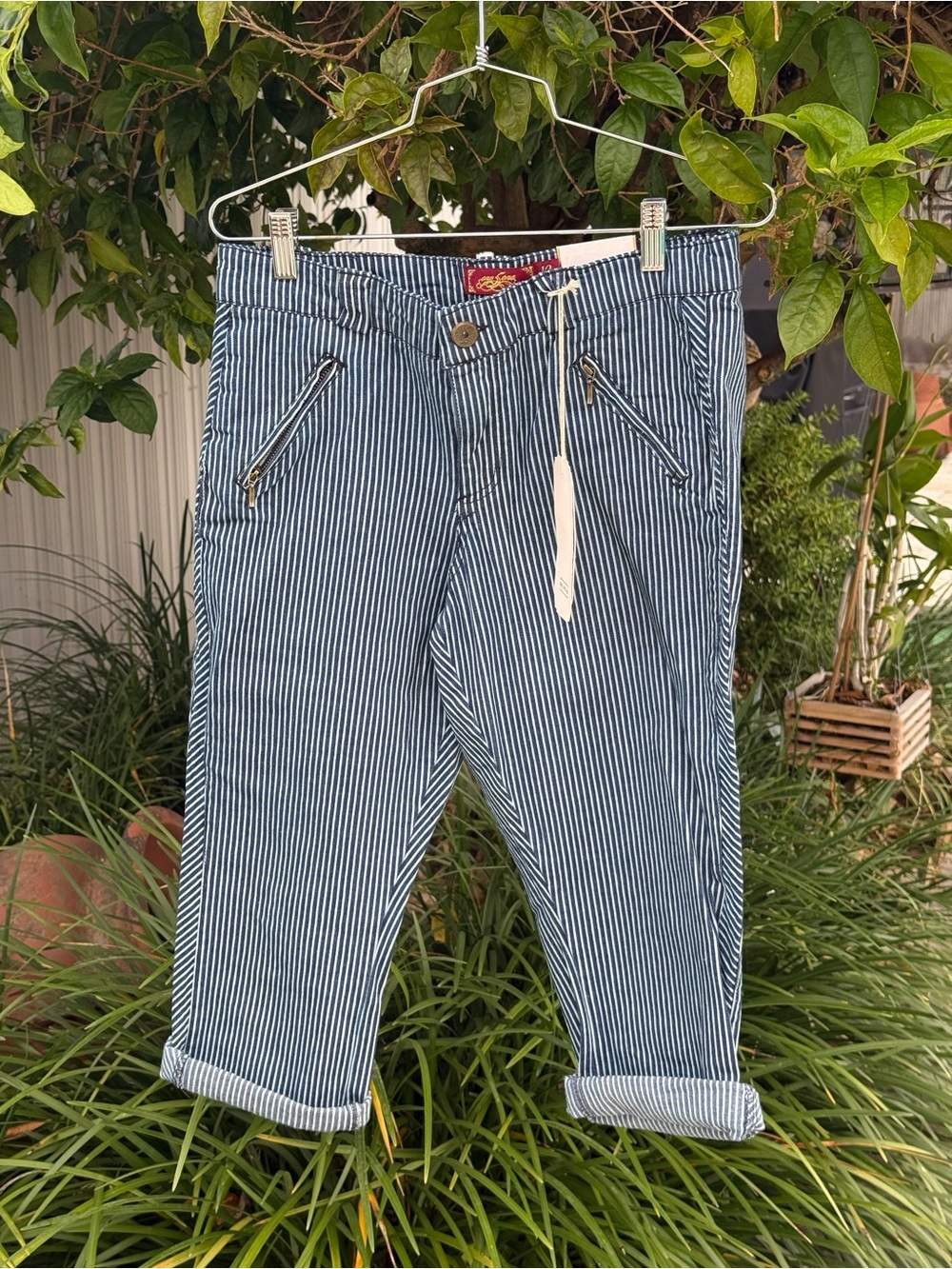 one 5 one Men's Navy and White Pinstripe Relaxed Jeans